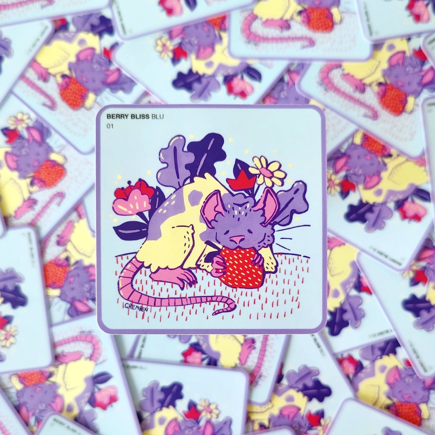 Strawberry Mouse Waterproof Matte Vinyl Sticker