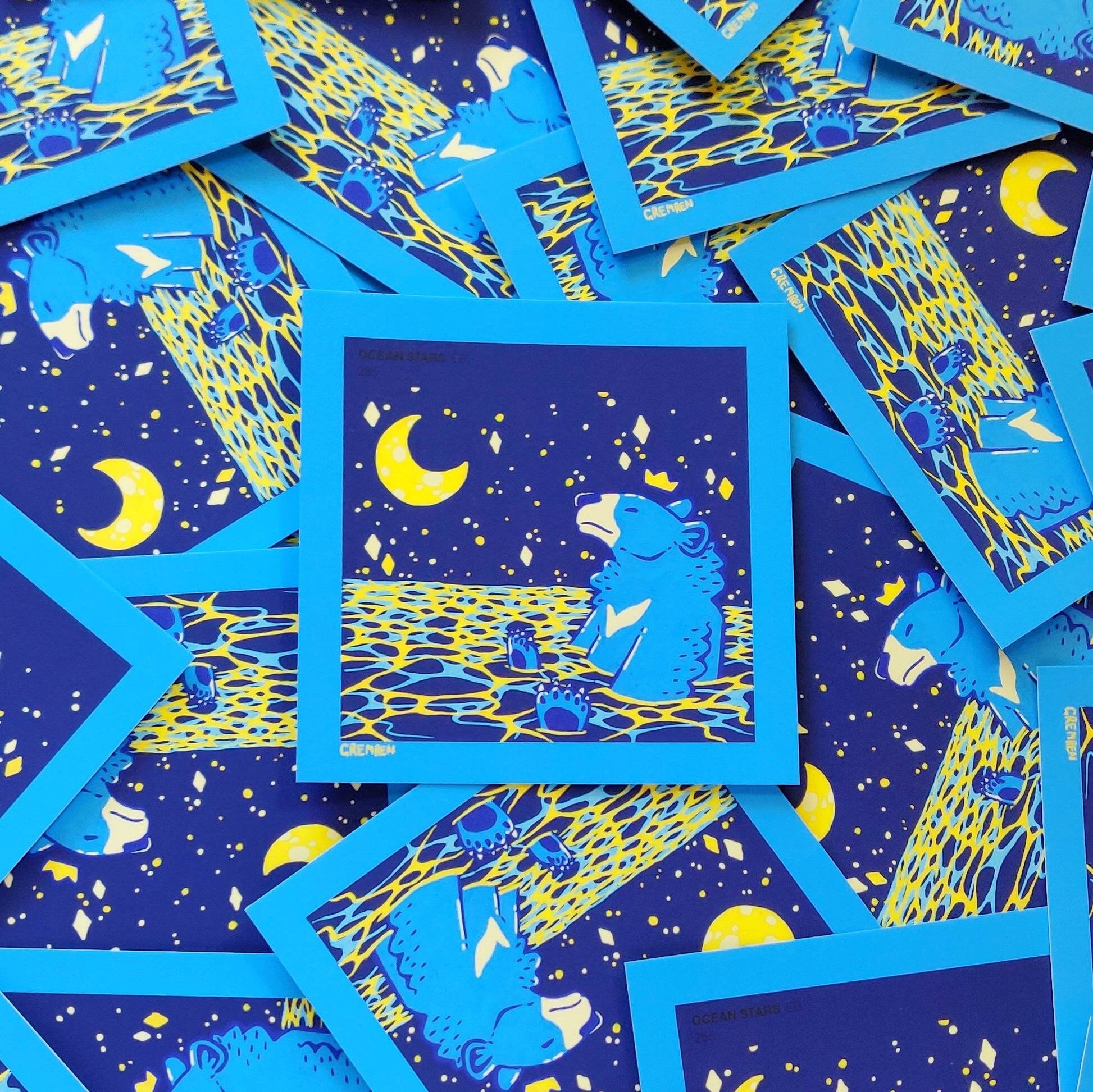 Moon and Stars Bear Square Print
