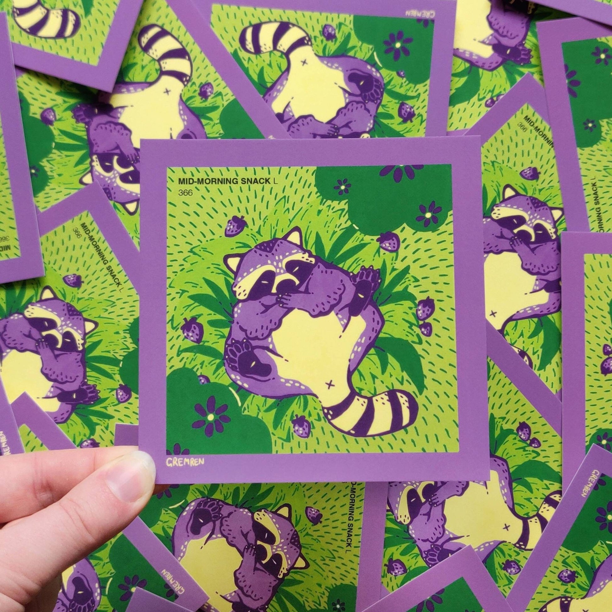 Snacking Raccoon Square Print