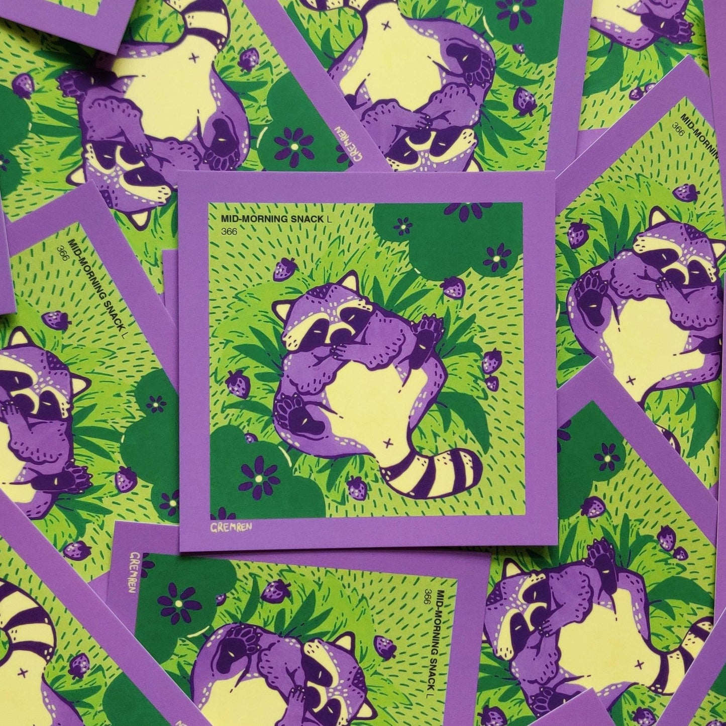 Snacking Raccoon Square Print