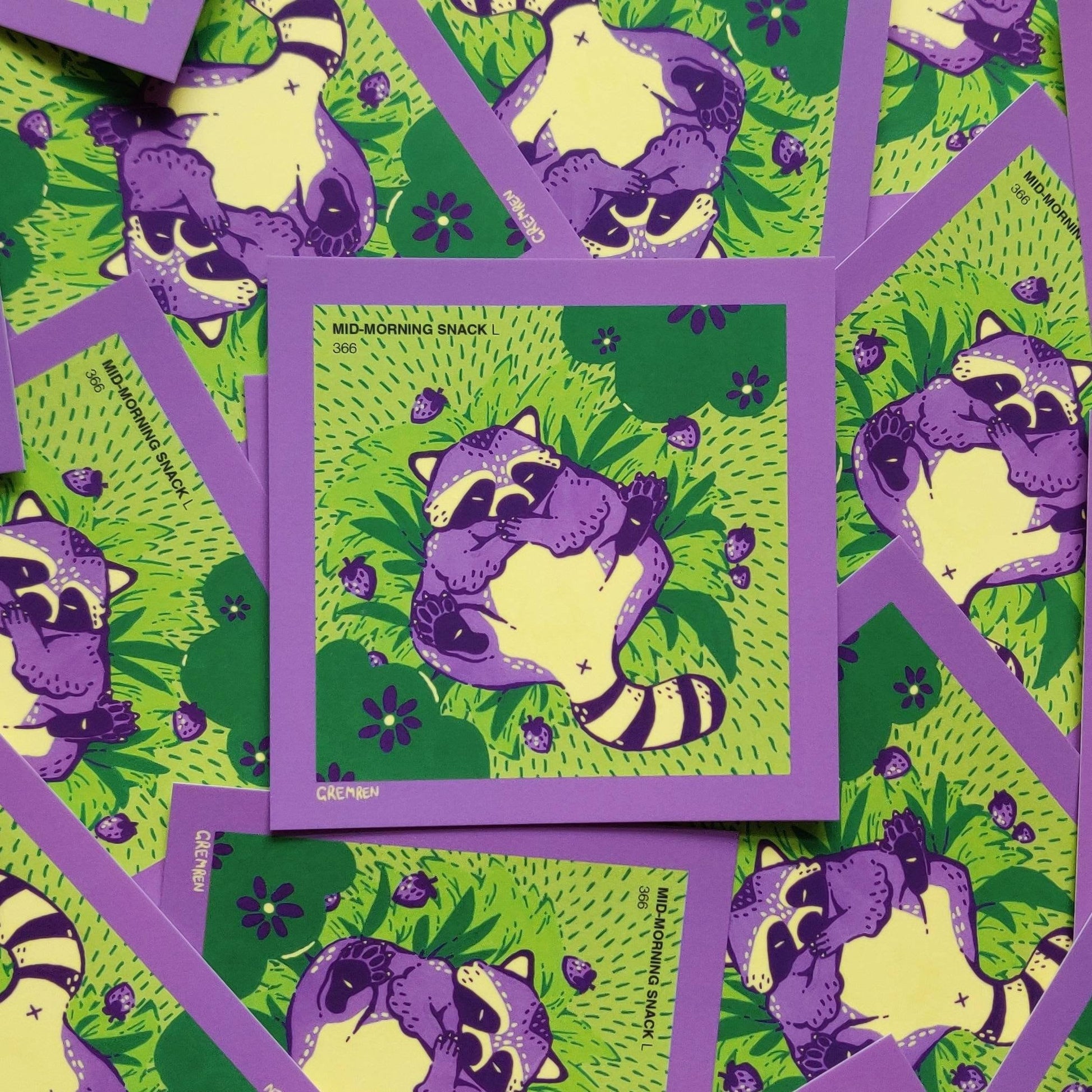 Snacking Raccoon Square Print