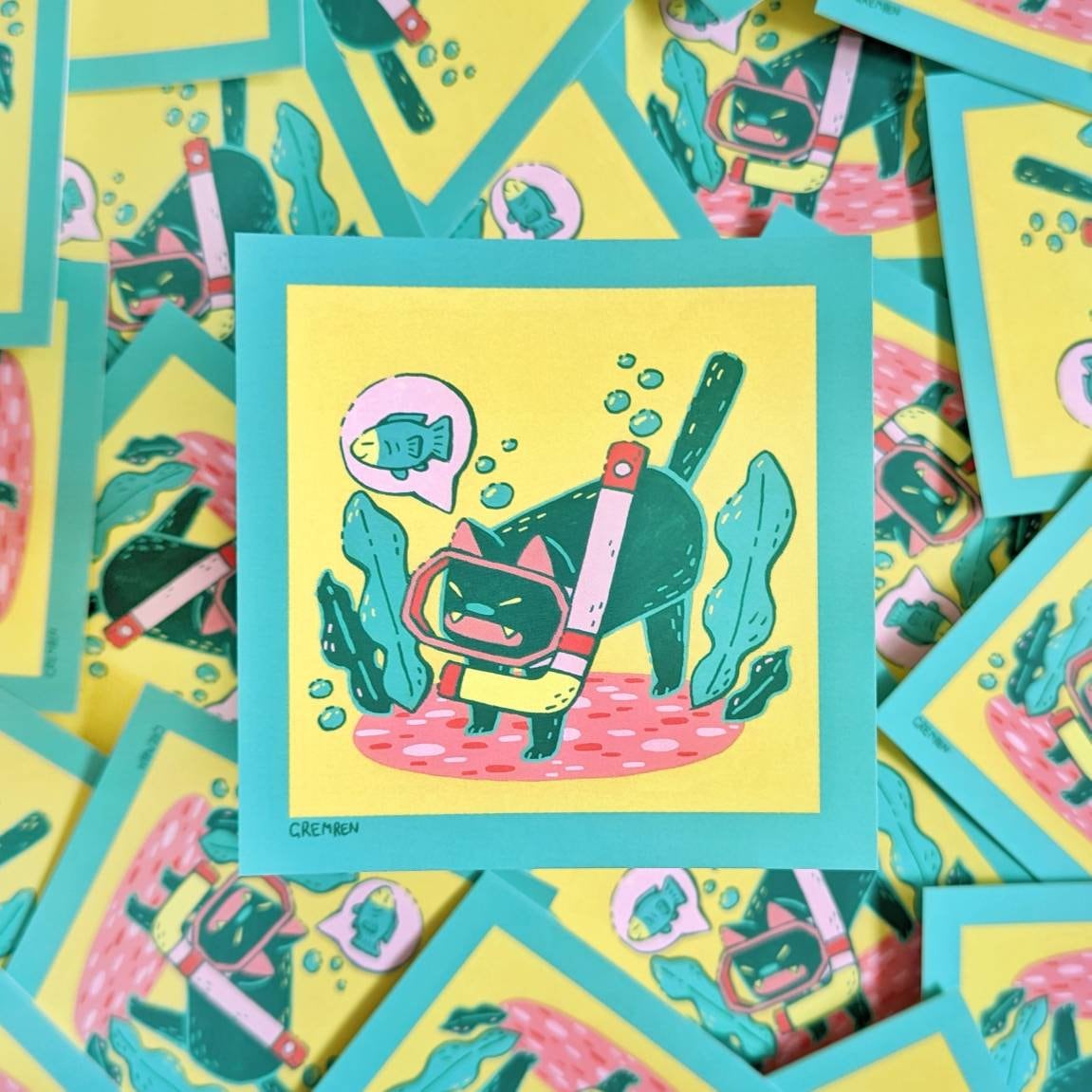Scuba Cat Square Print