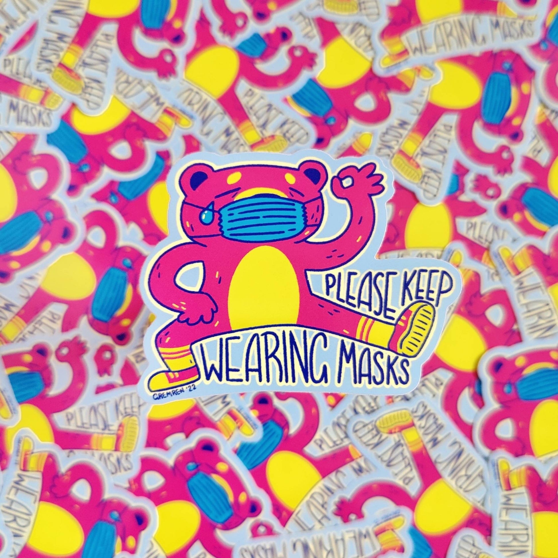 Please Keep Wearing Masks Bear Glossy Vinyl Sticker