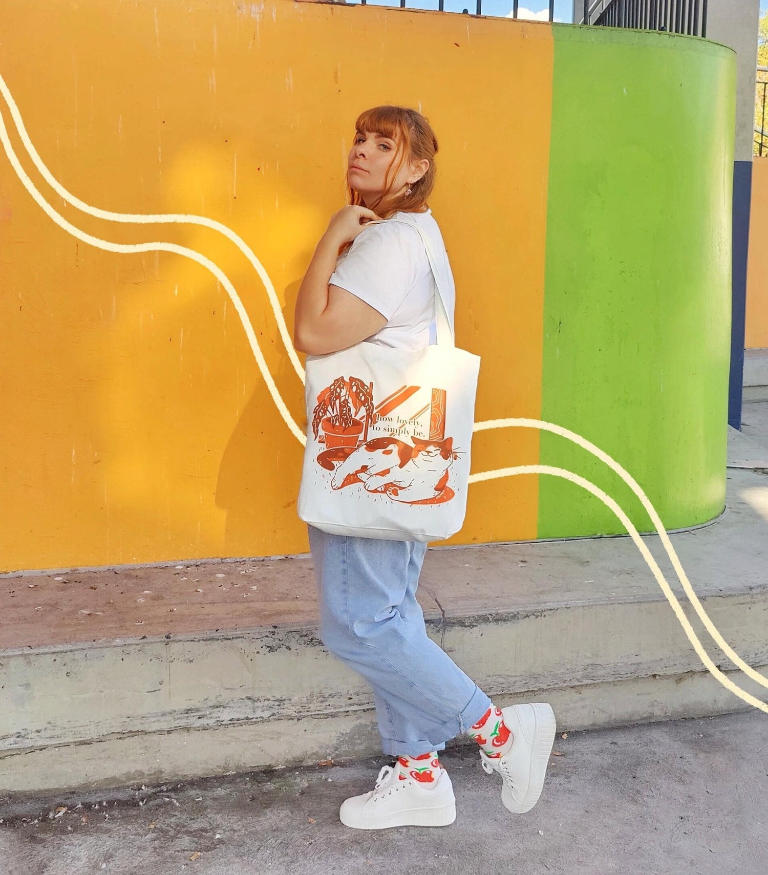 How Lovely To Be Calico Cat Tote - 100% Cotton Tote Bag