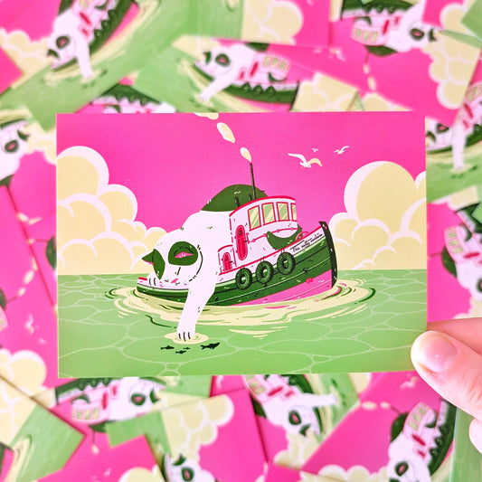 Ocean Dipper Cat A6 Mini Postcard Print