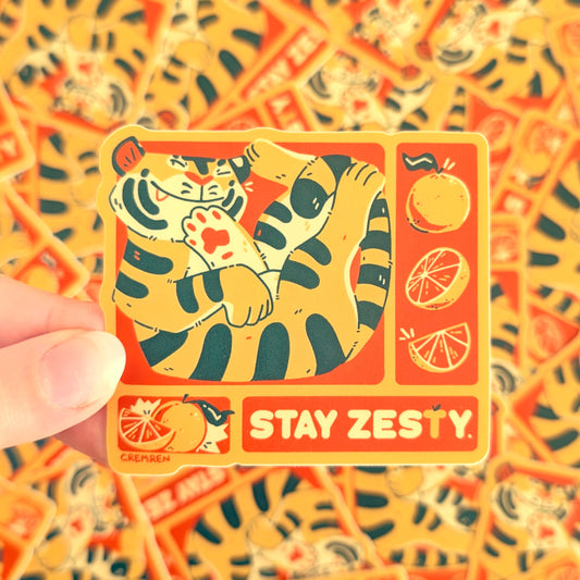 Stay Zesty Tiger Waterproof Matte Vinyl Sticker