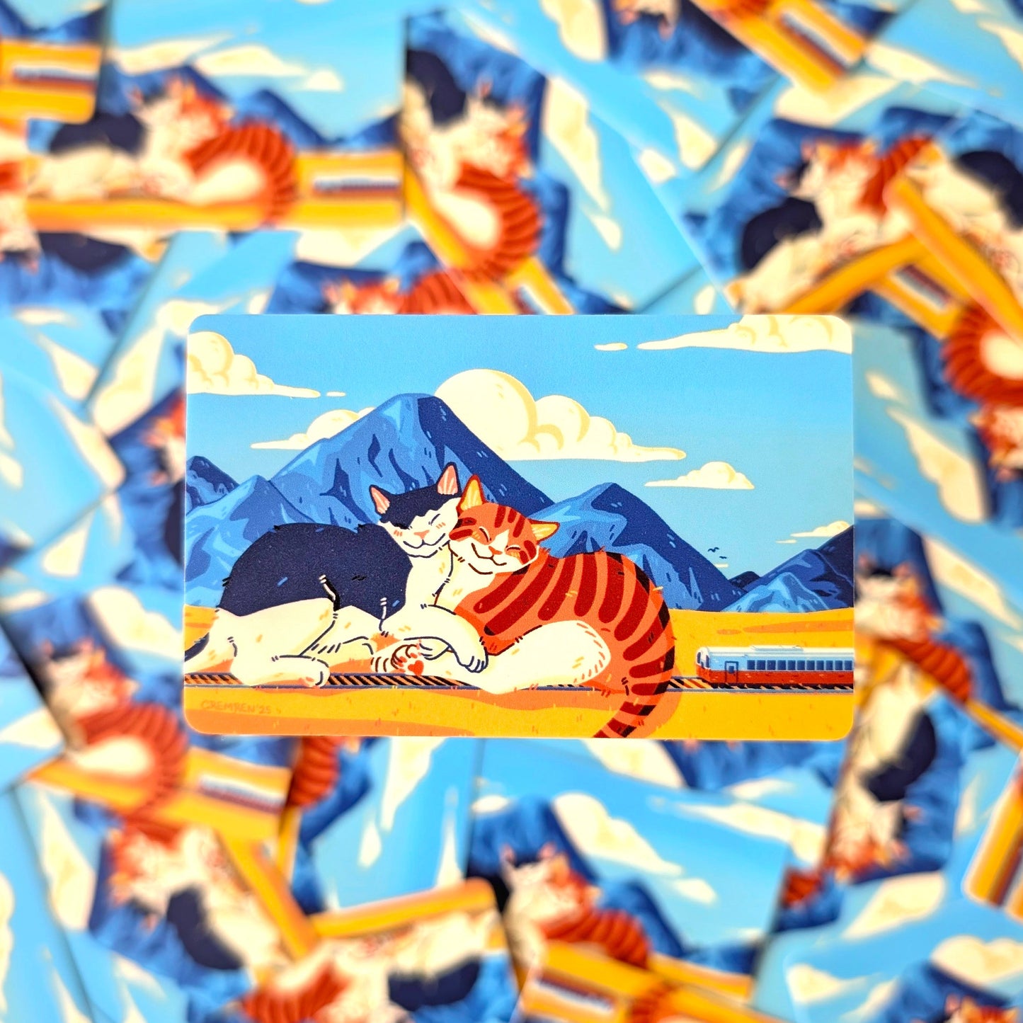 Mountain Cuddle Cats Waterproof Matte Vinyl Sticker - Travel Card Compatible