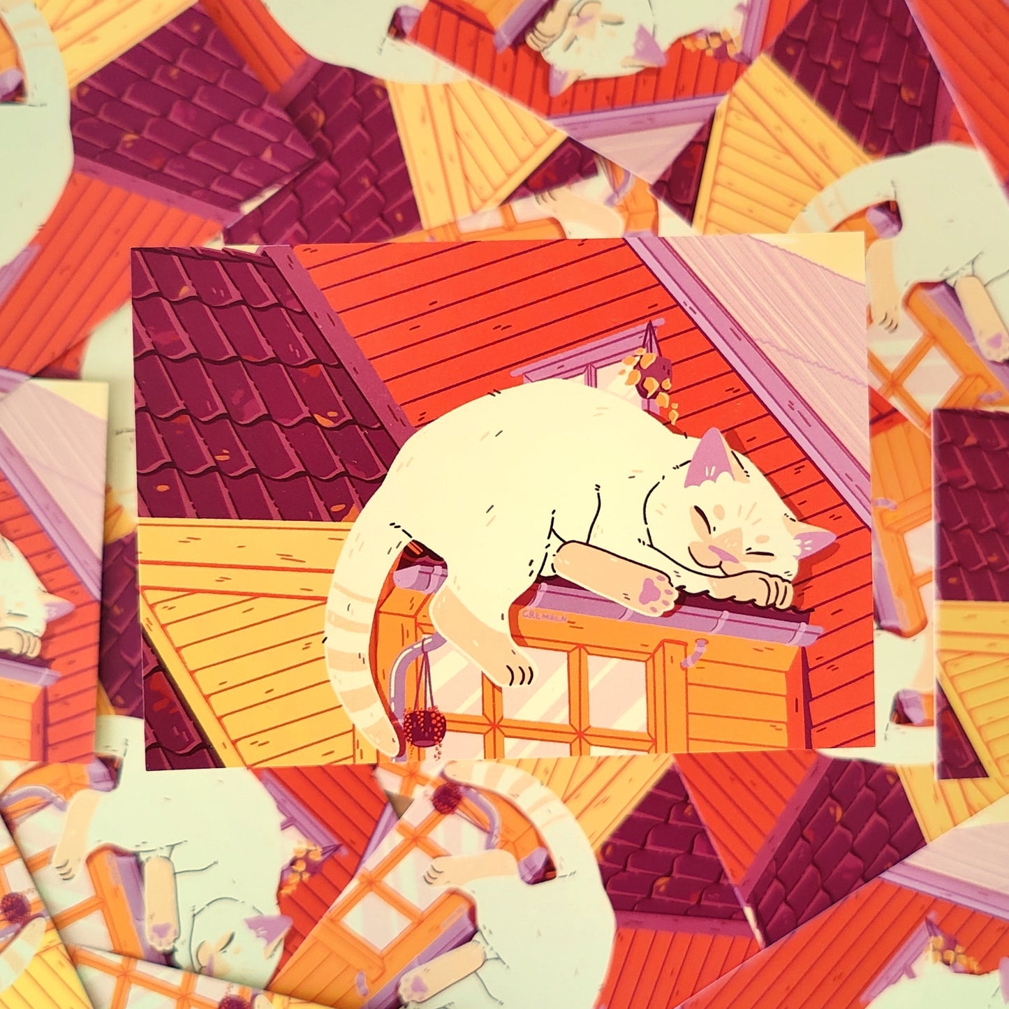 Rooftop Cat A6 Mini Print