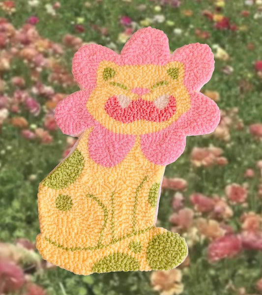Flower Power Cat Handmade Wall Rug