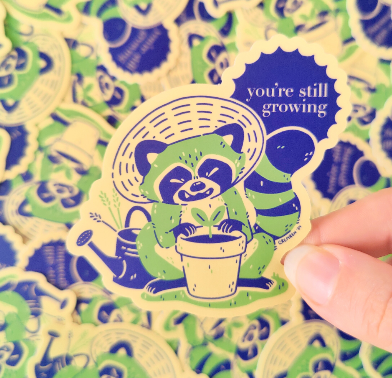 Still Growing Raccoon Waterproof Matte Vinyl Sticker