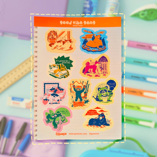Good Vibe Creatures A5 Waterproof Sticker Sheet