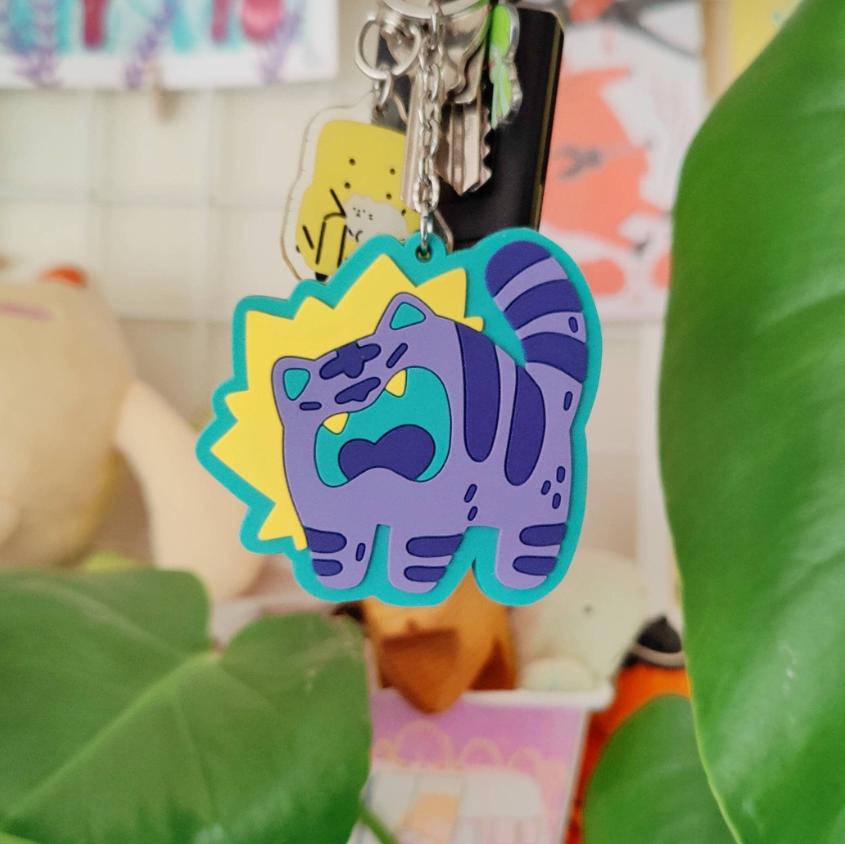 B-GRADE - Purple Yelling Tiger Soft Rubber PVC Keychain