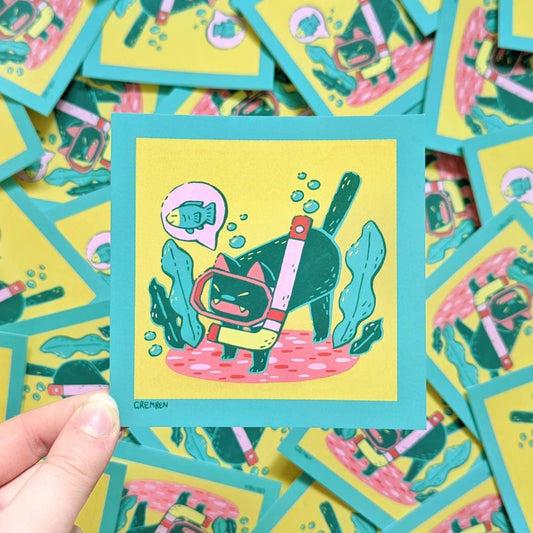 Scuba Cat Square Print