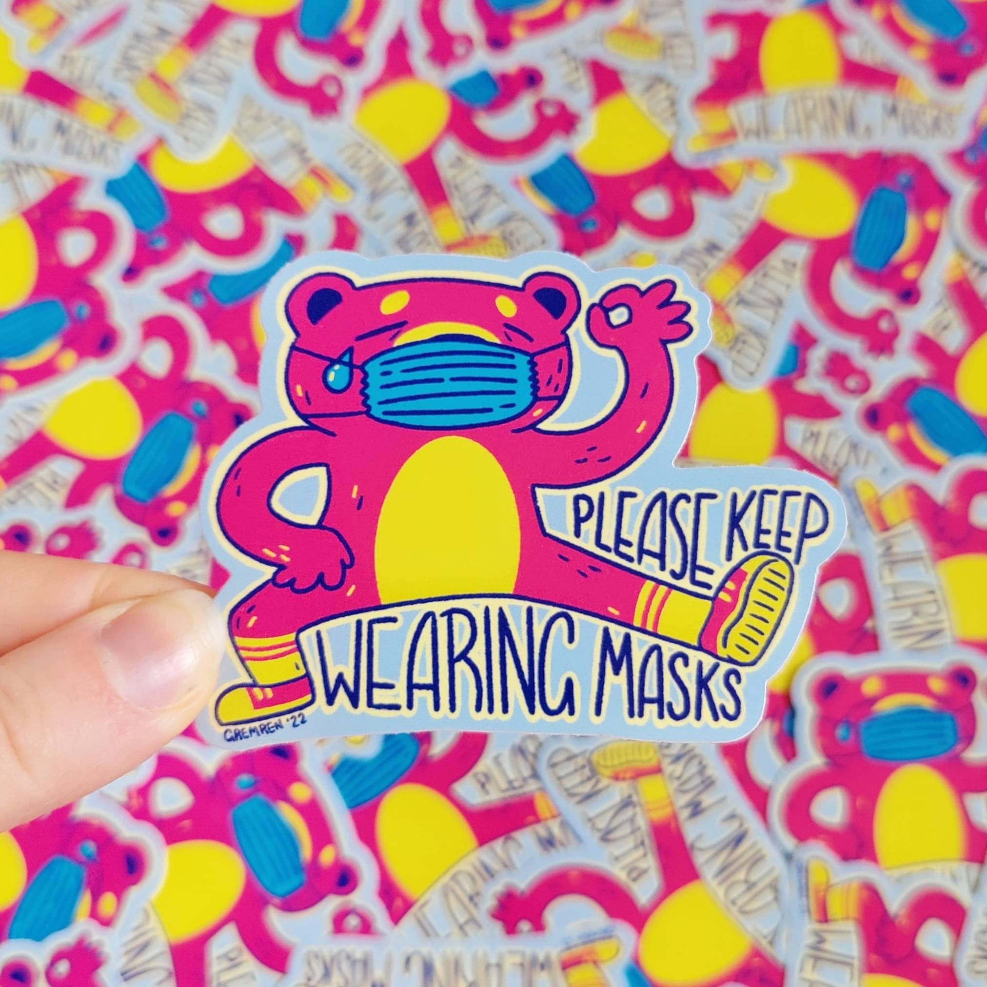 Keep Dat Mask Please Keep Wearing Masks Bear Glossy Vinyl Sticker – Gremren Designs
