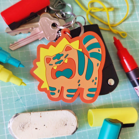 B-GRADE - Orange Yelling Tiger Soft Rubber PVC Keychain