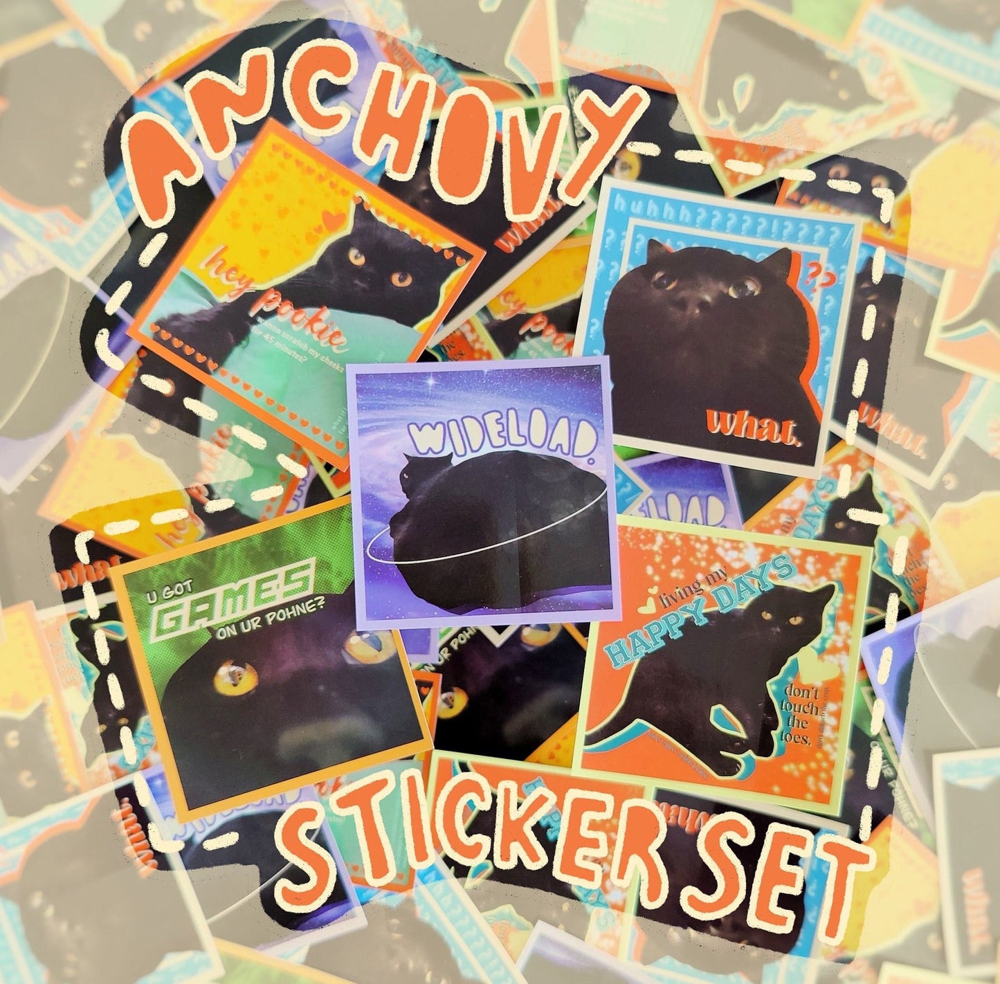 Anchovy Black Cat Glossy Paper Sticker Set