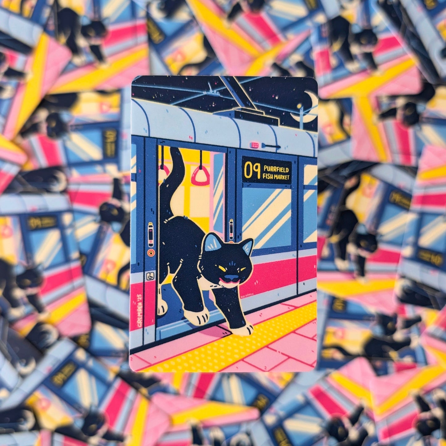 Midnight Treat Cat Waterproof Matte Vinyl Sticker - Travel Card Compatible