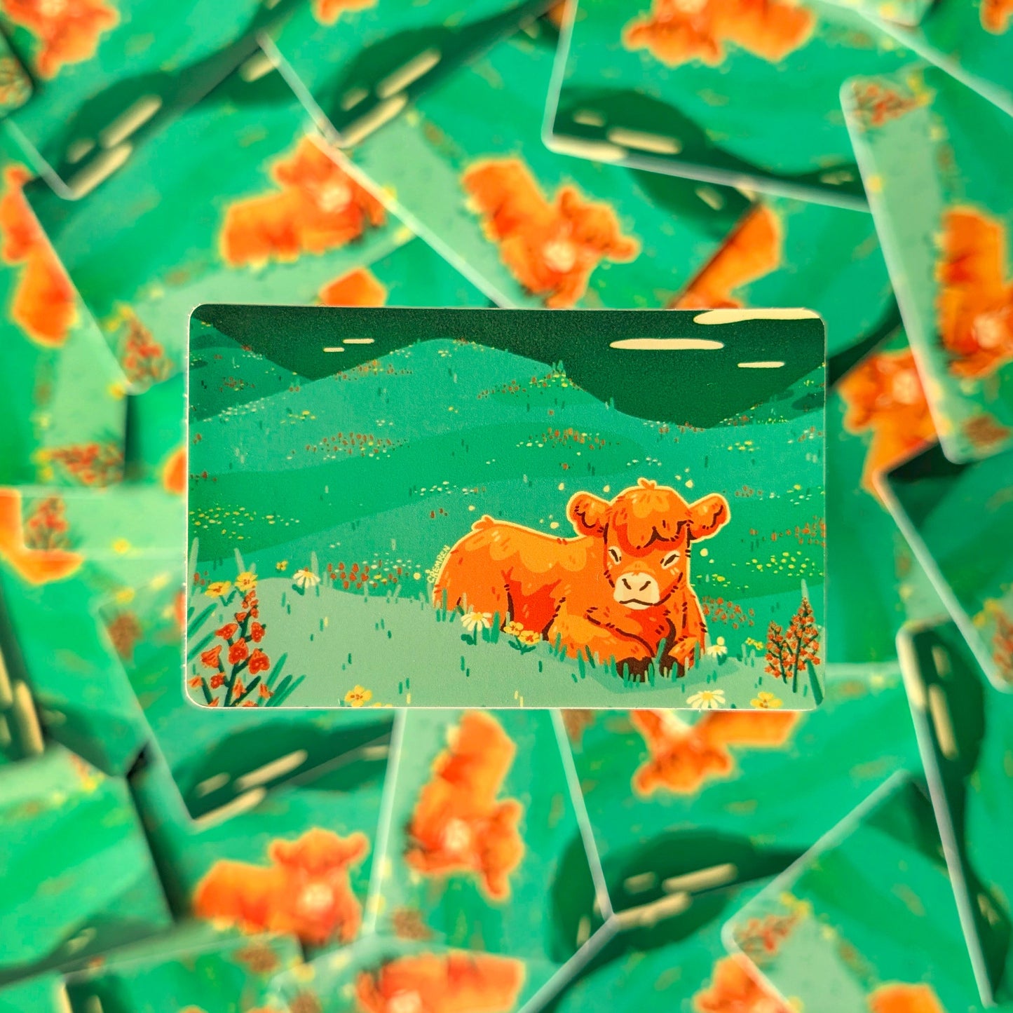 Summertime Cow Waterproof Matte Vinyl Sticker - Travel Card Size