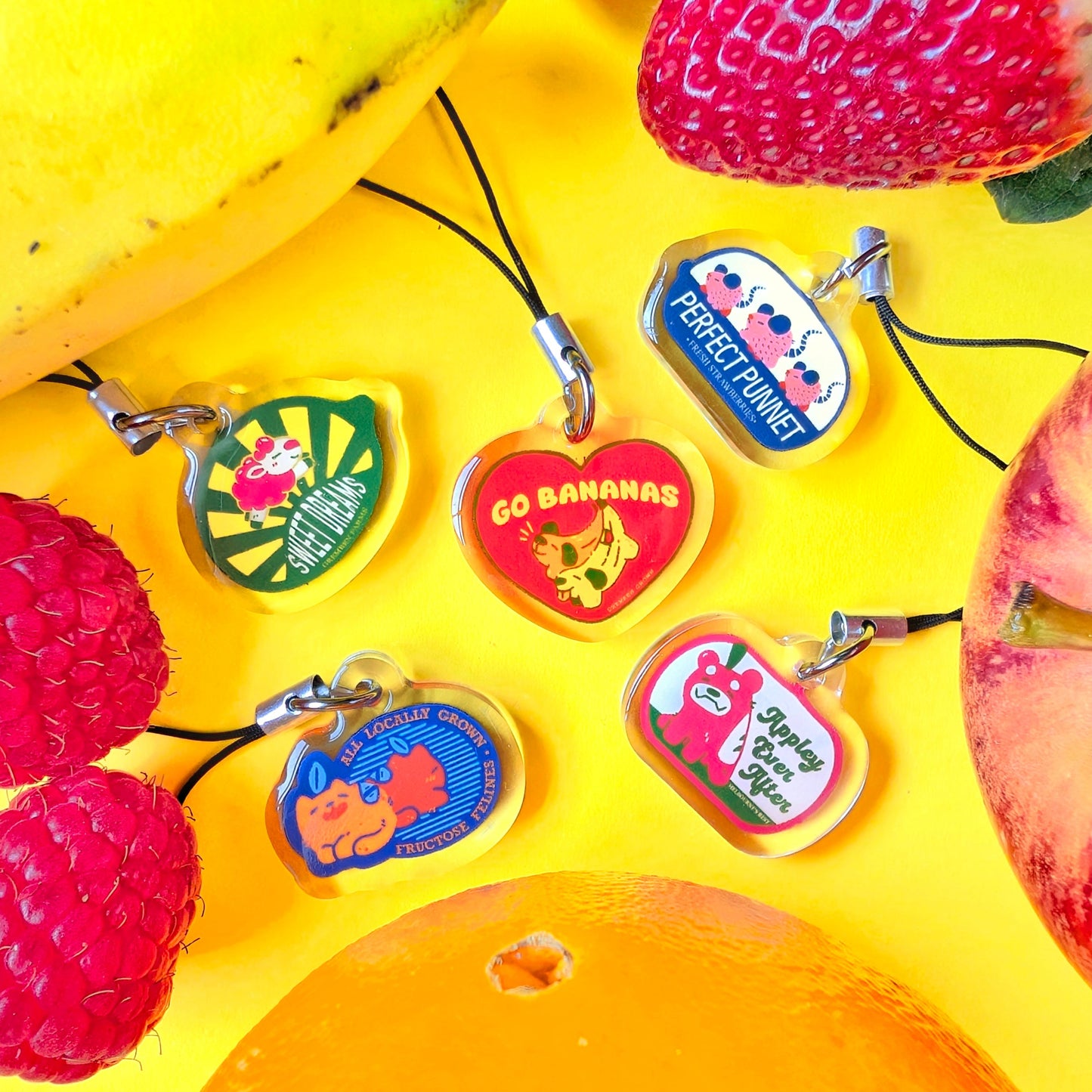Strawberry Mouse Acrylic Phone Charm Keychain