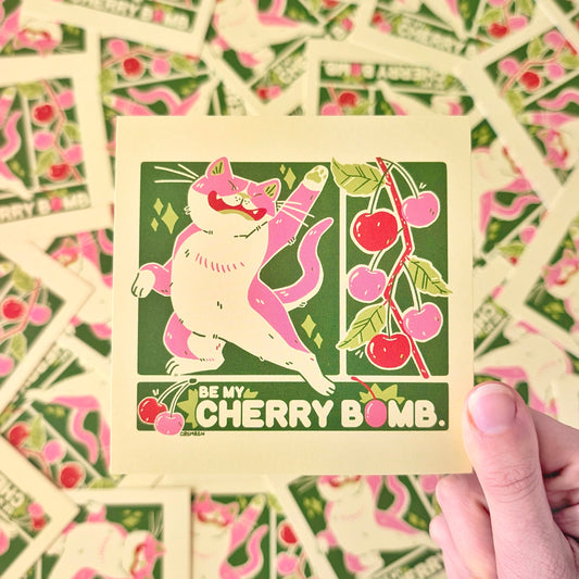 Cherry Bomb Cat Mini Square Print