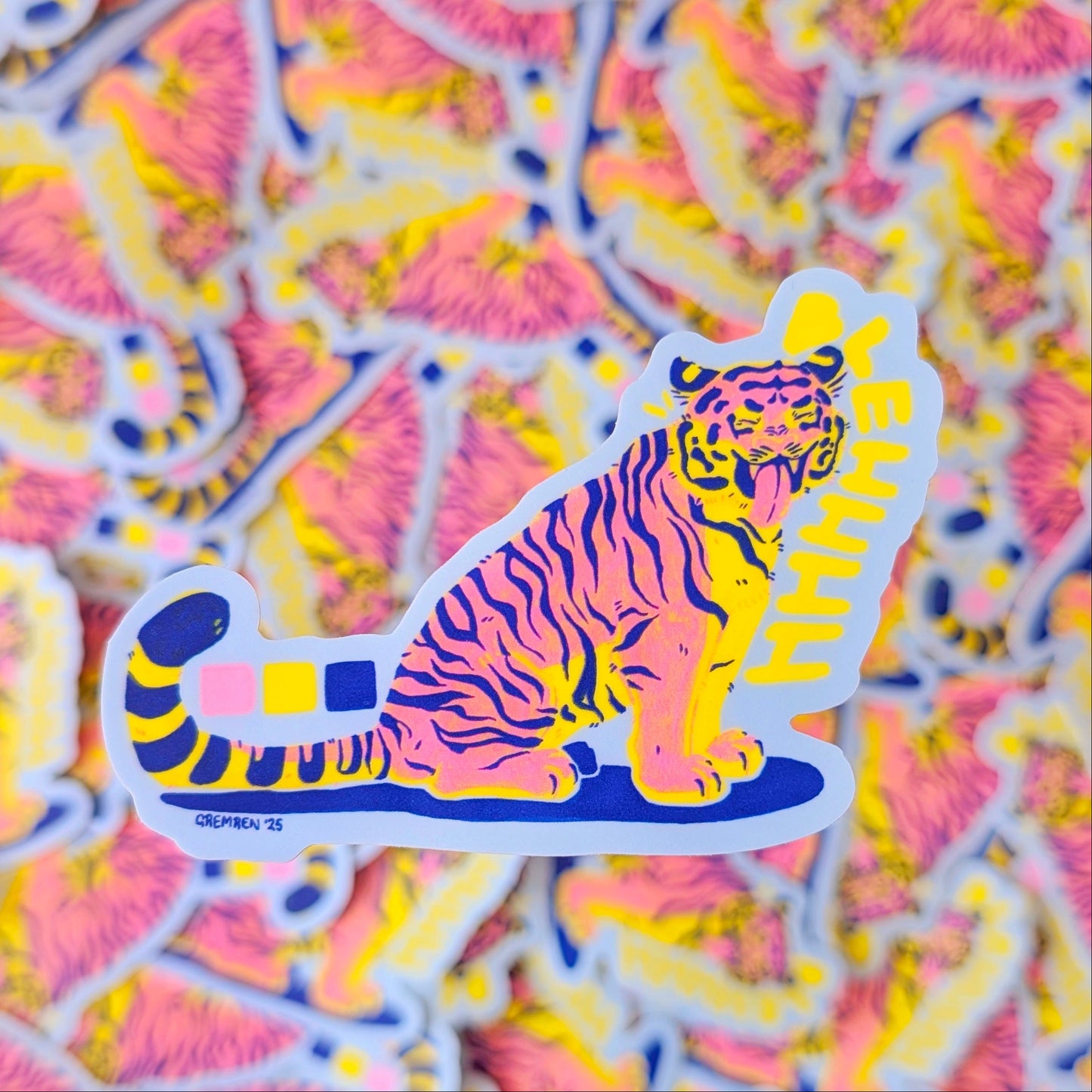 Tongue Out Tiger Waterproof Matte Vinyl Sticker